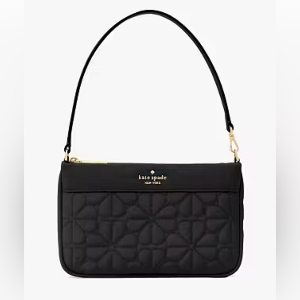 NWT Kate Spade Black Flower Quilted Fabric Convertible Wristlet